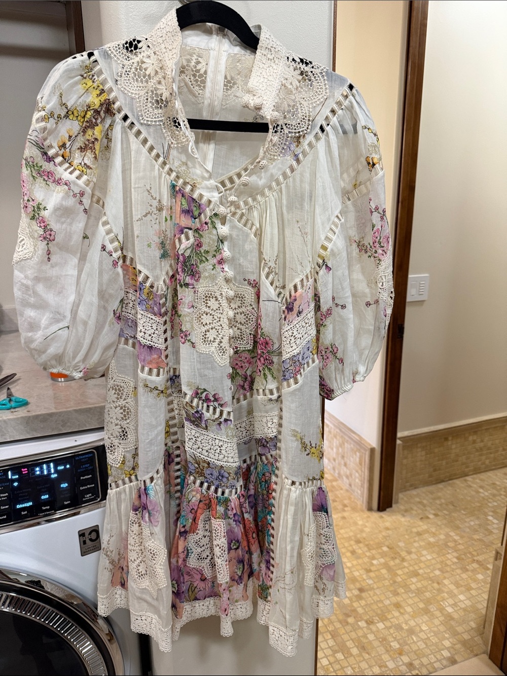 Zimmermann Cream Floral Lace-Trim Mini Dress